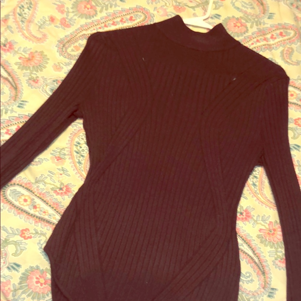 Brown knit turtle neck body suit - business casual